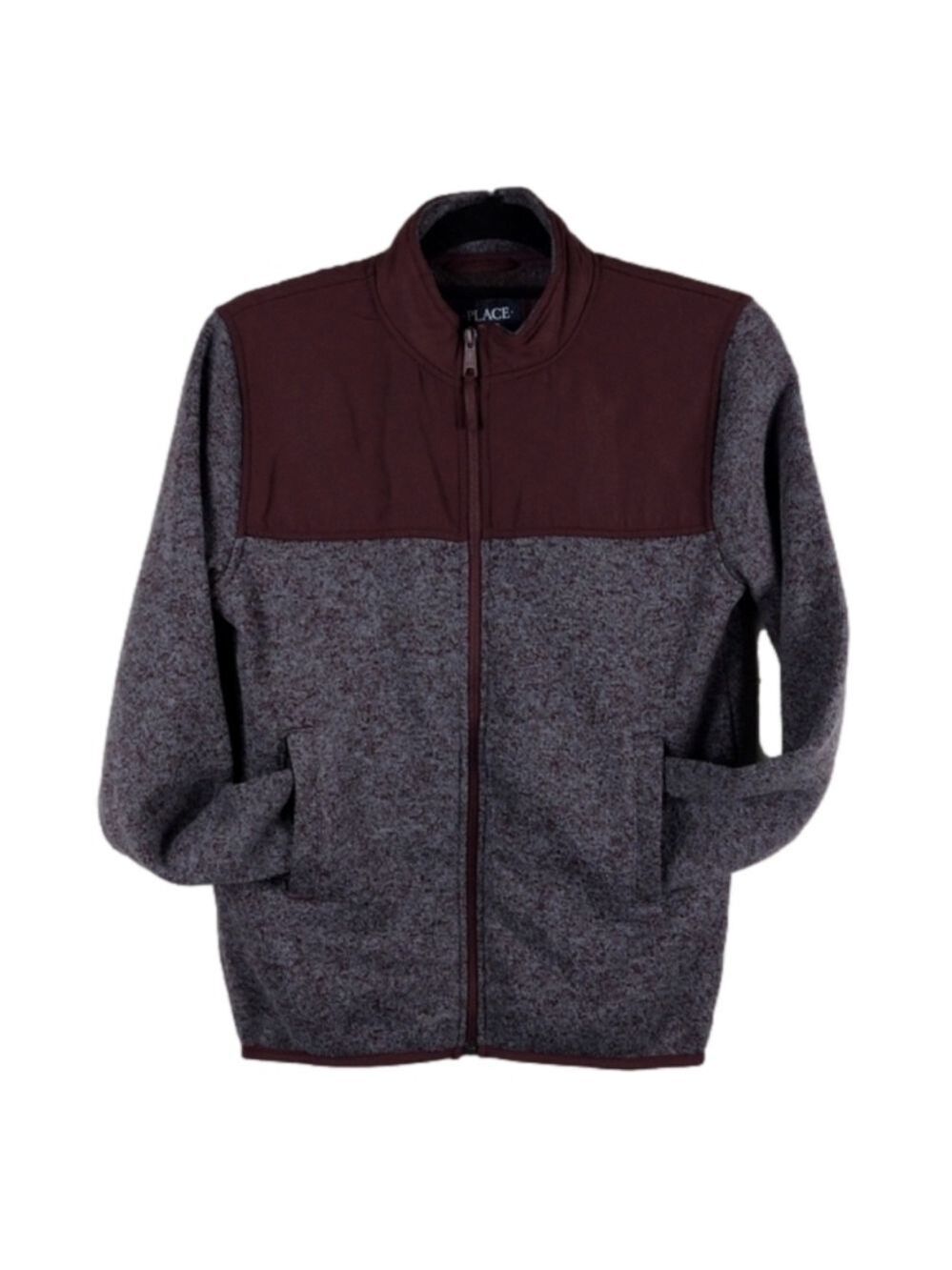 Children's Place Burgundy Fleece Knit Round Collar Long Sleeve Zip Up Jacket
